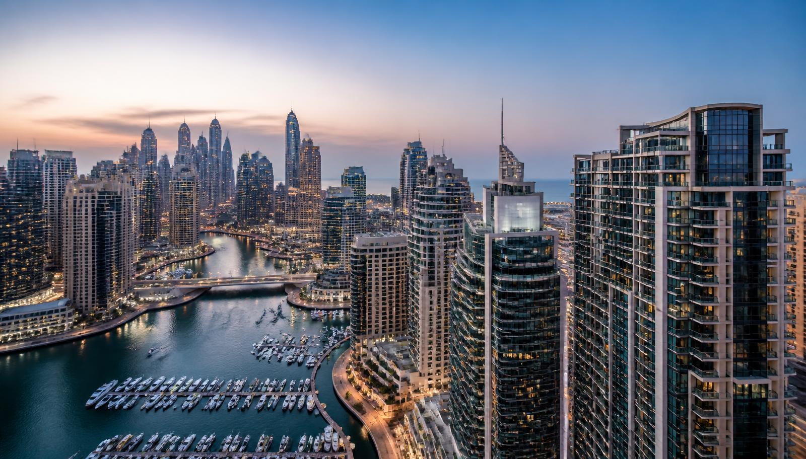 Dubai Marina waterfront at dusk
