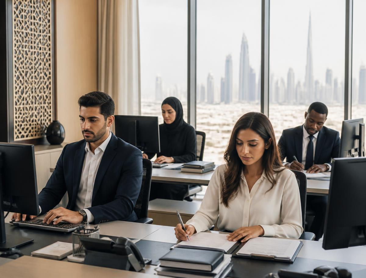 Operations team collaborating in a modern workspace